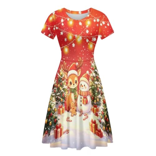Image of AFPANQZ Womens Casual Summer Lightweight Vintage Dress Short Sleeve Midi Dress Knee-Long Luxury Formal Dress