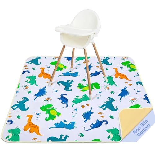 Image of Basumee Splat Mat High Chair Mat Waterproof Baby Play Splat Mat for Under High Chair Food Catcher Highchair Mat for Floor Non Slip Bottom, Green Dinosaur, 46x42 Inches