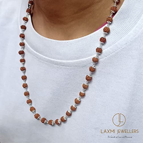 Image of Pure 925 Silver Handmade 5 Mukhi Rudraksha Mala For Men Religious Gift | Special For Shivratri | Certified Ruthratcham Malai Beads (, IN)