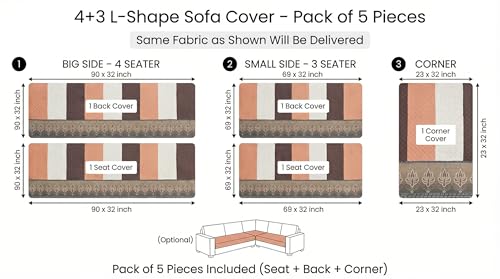 Image of Velvet L Shape 4+3 (7 Seater) Sofa Cover Fully Covered | Anti Skid Non Slip | Printed Brown | Washable Furniture Protector