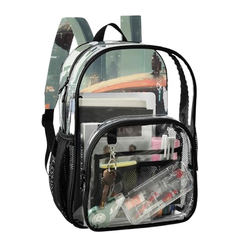 Whale Surreal City Clear Backpack, PVC Transparent Bag with Large Capacity for Boys, Girls, Men, Women, See Through Bookbag for School Work College Travel2