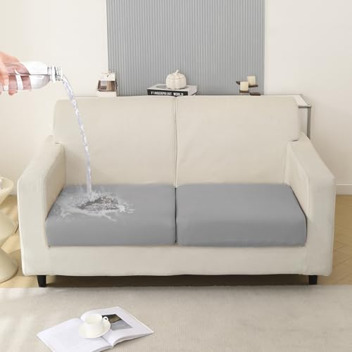 Image of HOKIPO 100% Waterproof Stretchable Elastic 140gsm Sofa Cushion Seat Cover, 2-Piece Seat Cushion Cover, Light Grey (AR-5352-LGRY*2)