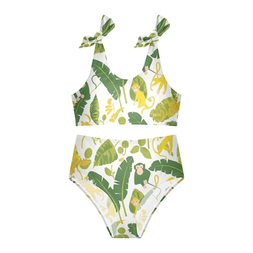 KLL Monkeys Bananas and Palm Leaves Girls Two Piece Bikini Sets Scoop Neck Bathing Suit Swimming Suits Cute Shoulder Strap3