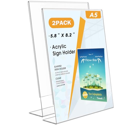 Flow fire A5 Acrylic Sign Holder 2 Pack L-Shaped Table Menu Display Stand