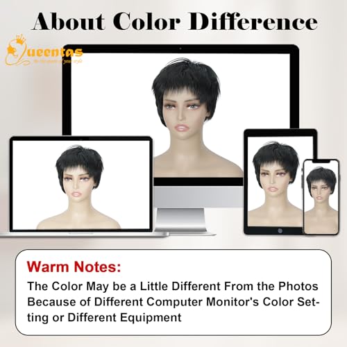 Image of QUEENTAS Short Black Wigs for Women Pixie Layered Wig Glueless Natural Looking Synthetic Wigs for Daily and Cosplay(Black)