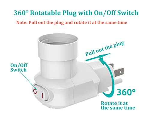 Borju Plug In Light Socket, Outlet To Socket Adapter, 360° Rotatable Plug With On/Off Switch, Etl Listed, White #TOP1