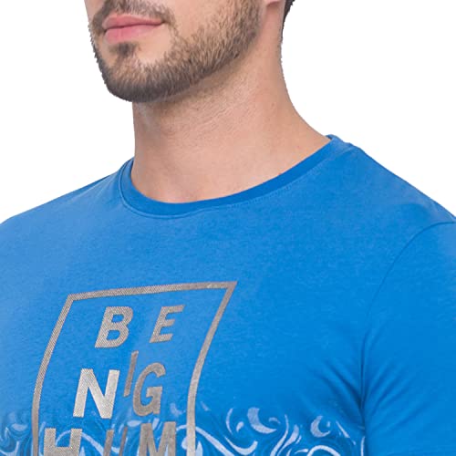 Image of Being Human Blue Slim Fit Round Neck Men's T-Shirt Clothing
