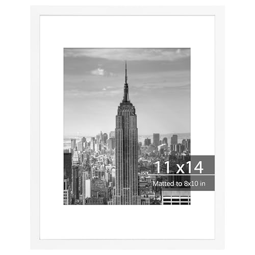 Fixwal 11x14 Picture Frame Wood Display Photo Frames 8x10 With Mat or 11x14 Without Mat for Gallery Wall Decoration White