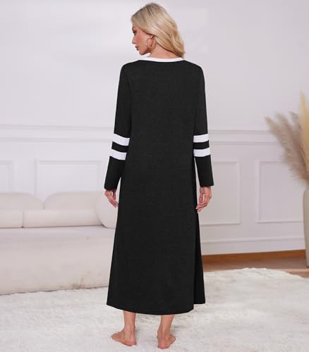 Women Cotton Long Sleeve Nightgowns Soft Button Down Sleep Shirts Full Length Night Shirts Sleepwear with Pockets4