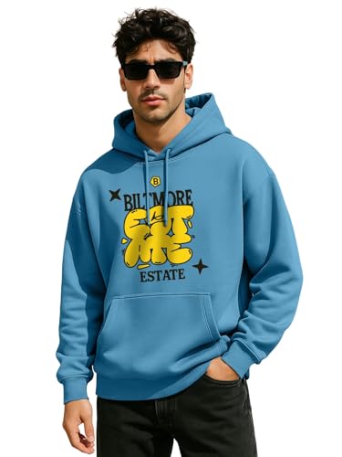 Image of Veirdo Polycotton Spun Oversized Fit Hooded Sweatshirt Full Sleeves Front Chest Graphic Printed Drop Shoulder Jumper Hoodie for Men (Sizes: S to 3XL)