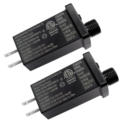 2PCS 29V 6W Power Supply Low Voltage LED Transformer Class 2 Power Supply Waterproof IP44 Seasonal Use LED Driver US Plug 8 Modes LED Adapter for String Light, Projector Light, Lawn Lamp