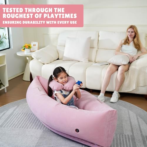 Image of Bmag Sensory Chair for Kids, Inflatable Peapod Canoe with Neck Pillow, 60 inch Sensory Pod Seating ADHD Toy Gift for Autistic Children, Includes Electric Air Pump, Pink