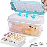 TEBLEI Ice Cube Trays, 64 Pcs Silicone Ice Cube Tray with Lid and Bin, Ice Cube Molds for Freezer, E