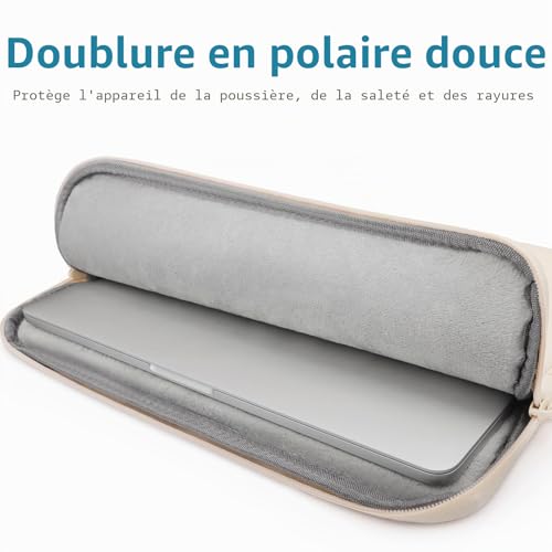 TECOOL Puffy 15 15,6 Pouces Pochette Ordinateur Portable Housse PC, Beige – vue 4