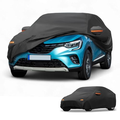Image of All-Weather Waterproof Car Cover - UV-Resistant Outdoor Full Exterior Protection for Renault Captur 2013-2021 190T-PU Black with Right Side Zipper
