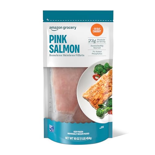 Amazon Fresh Brand, Wild Caught Pink Salmon Skinless Fillet Portions,