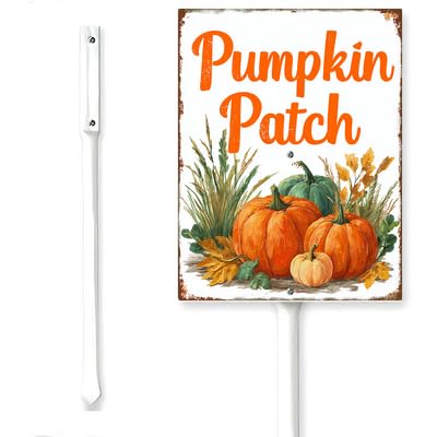 Horienteeon Pumpkin Patch Yard Sign With Stake Farm Fall Pumpkin Harvest Field Rustproof Outdoor Aluminum Plaque Decorations Yard Supplies For Home Garden Lawn 8x12"