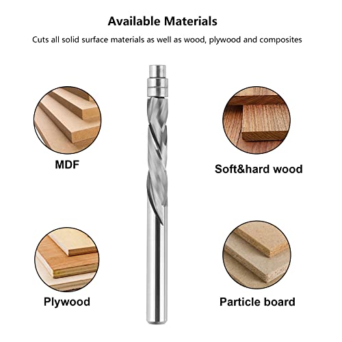 Spetool 5Pcs Spiral Flush Trim Router Bits With Guide Bearing 1/4 Shank,1-1/8" Cutting Diameter Extra Long 3" Ovl,Carbide Compression Router Bit For Wood Trimming #TOP3