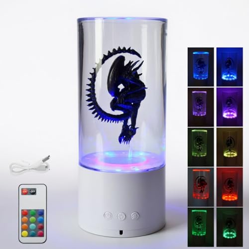 MILRCH 9.1 Tall Alien Xenomorph Bucket with Multiple Lighting Modes & Remote Control Rotating Base USB Sci-Fi Collectible Xenomorph Figurine Tabletop Display for Home Decor & Alien Fans