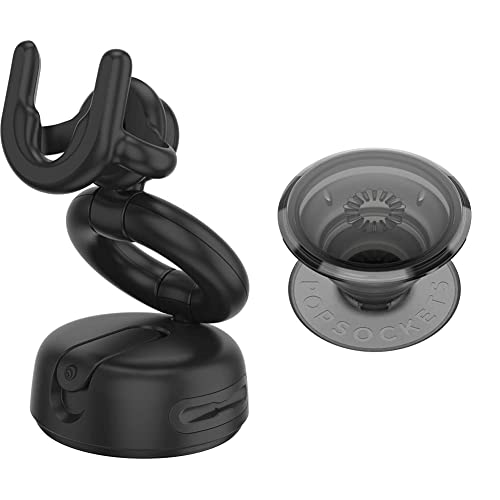 PopSockets Phone Mount for Car Dash & Desk Black PopMount 2 Car & Desk & Translucent Phone Grip with Expanding Kickstand, Pop Socket for Phone Translucent Black Smoke