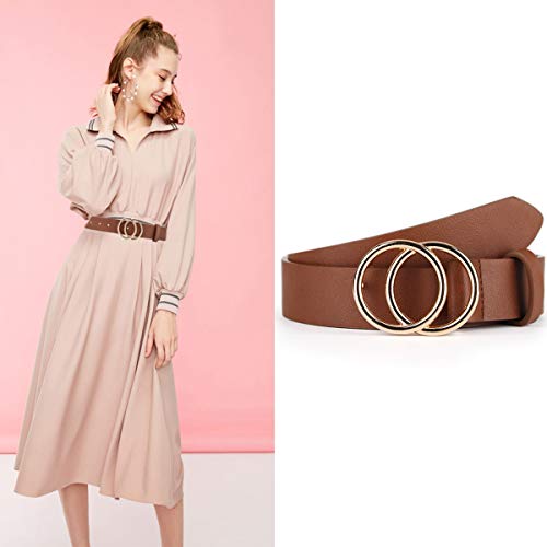 UnFader Pack 2 Women Belts for Jeans with Fashion Double O-Ring Buckle and Faux Leather4