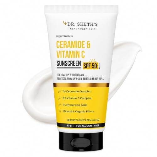 Dr. Sheth's Ceramide & Vitamin C Sunscreen In-Vivo Tested Protects, Moisturizes & Brightens Skin SPF...