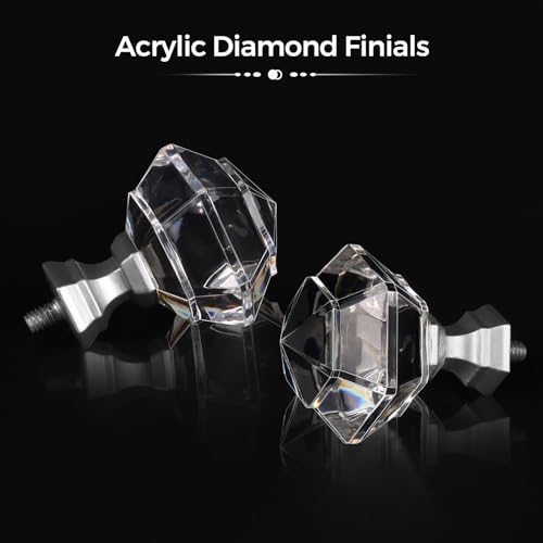 Tonial Curtain Rods 32 To 86 Inch(2.6 To 7.2 Ft), Telescoping Splicing 3/4 Single Rods For Windows 54 To 82 Inch(4.5 To 6.8 Ft) Decorative Drapery Rod With Acrylic Diamond Finial, Nickel thumb #4