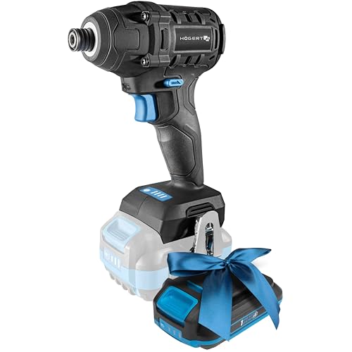 HÖGERT TECHNIK Akku-Schlagschrauber 18V, Bürstenlose Prallbügelmaschine, 200 Nm Drehmoment, 1/4'' HEX, LED-Beleuchtung, 3 Drehmomentstufen, Metallgetriebe + PROMO 2,0 Ah Akku