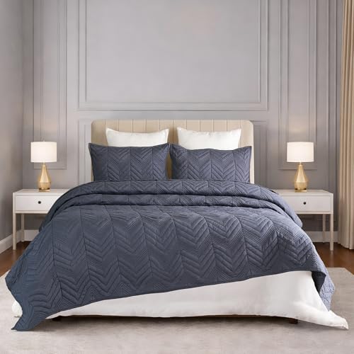 Image of MYTRIDENT Nectarsoft Italian Retreat King Size (228 cm x 274 cm) Bedcover Set, 100% Cotton, Stone Blue