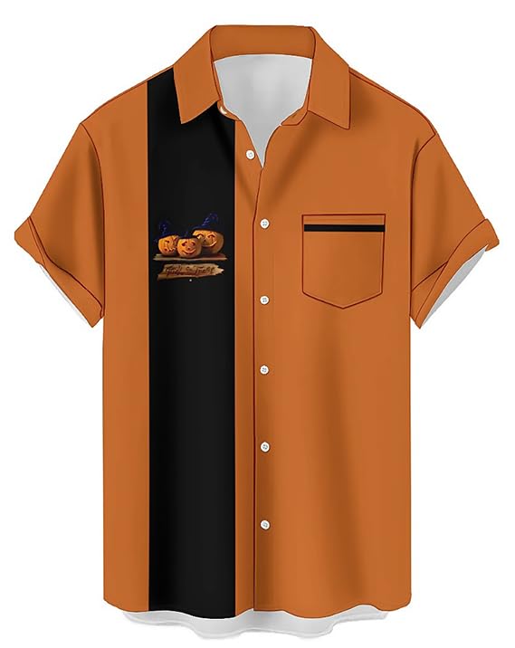 Chemise boutonné décontractée Aloha avec poche poitrine citrouille