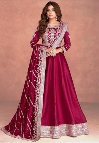 Image of Girl's Fashion Hub's Anarkali Gown with duaptta Set for Women, Chinon Silk Fabric || Ethnic Gown for Women