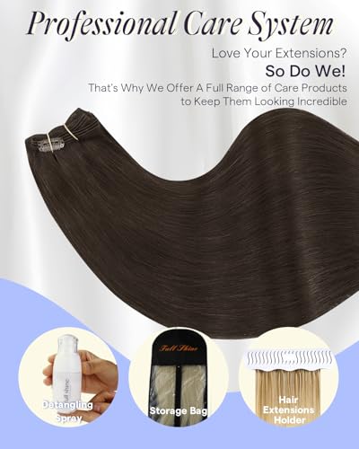 Image of Full Shine Dark Brown Thick Clip in Hair Extensions, 16 Inch 135g 7Pcs | Remy Human Hair Triple Weft Clip Ins for Natural Volume, Lightweight Comfort, Everyday Wear, Fine to Medium Hair
