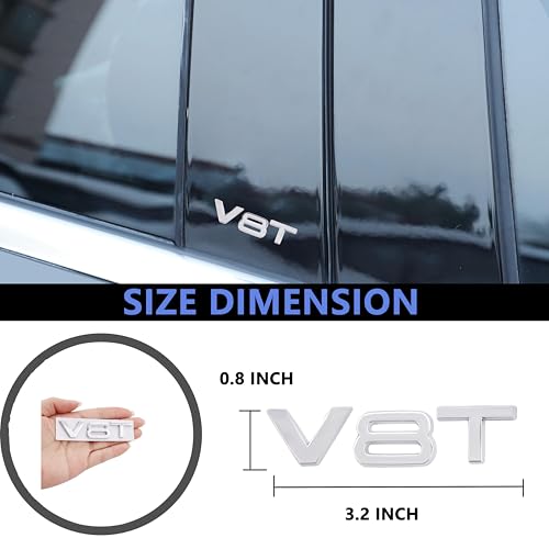 Image of V8T Emblem 3D Metal Badge Car Hood Truck Door Side Rear Trunk Emblem Sticker Decals for RS Sline V8T S3 S4 S5 S6 S7 S8 A4L A5 A6L A3 A4 A7 Q3 Q5 Q7 (Silver)