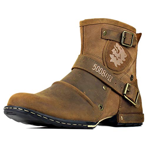 Image of OSSTONE Moto Boots for Men Fashion Zipper-up Leather Chukka Boots Casual Shoes OS-5008-1-ABNH