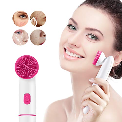 Hetian Sonic Facial Cleansing Brush，Exfoliating and Waterproof Electric Face Wash Brush Deep Skin Care Tools Silicone Cleanser Scrubber Suitable for Any Skin Condition for Women (Red)