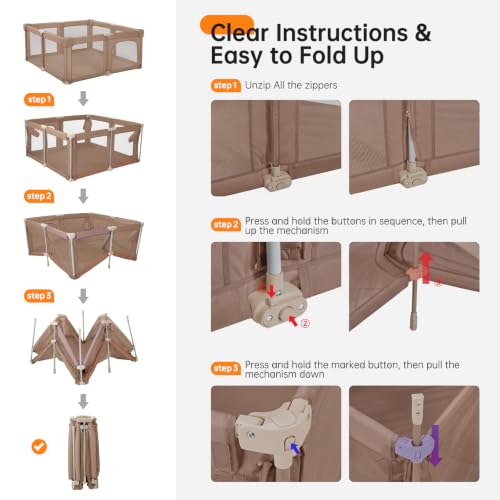 Image of Foldable Baby Playpen,Portable Play Pen for Babies 6-12 Months,59 inchx59 inch Playpen for Babies and Toddlers with Gate,Indoor & Outdoor Collapsible Baby Play Pen with Travel Bag(Deep Khaki)