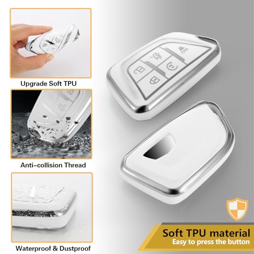 Image of for Cadillac Key Fob Cover with Luxury Diamond Bling Braided Keychain, Upgraded Soft Case for 2020-Up CT4 CT5 CT6 XTS XT4 XT5 ATS etc.(5 Buttons) Fob Shell (Silver,B1)