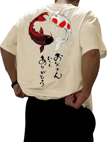 Image of COZYEASE Men's Japanese Koi Fish Graphic Tees Short Sleeve Crew Neck T-Shirt Casual Summer Tops