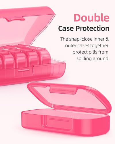 Image of PULIV Weekly Pill Organizer with Large Capacity, Dual Protection (Pink) | Pill Box 7 Day, Arthritis Friendly Pill Case Easy to Open, Medicine Organizer for Vitamins, Medication, Fish Oils, Supplement