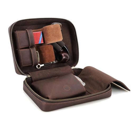 Bolsa de cuero genuino para pipa estuche tradicional tabaco vintage