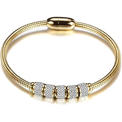 Jude Jewelers Stainless Steel Cubic Zircon Snake Chain Bangle Bracelet (Gold) Cover