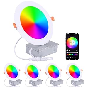 4 Pack Smart LED Recessed Lighting 6 Inch Ultra-Thin WiFi Canless Downlight 12W 1200LM Downlight w/Junction Box, Alexa Google Assistant Compatible, ETL FCC, Color Changing LED Recessed Lighting