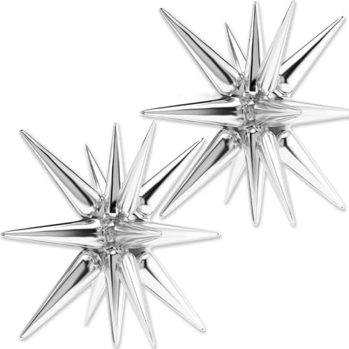 Image of PartyWoo Metallic Silver Star Spike Balloons 2pcs Explosion Foil Balloons