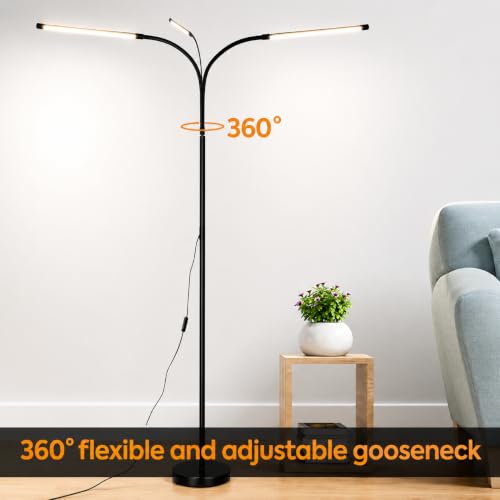 Image of XERGY Modern Slim LED Floor Lamp with Adjustable Gooseneck, 3 Color Mode, Reading & Standing Light for Living Room, Bedroom, Office & Study- Neutral White (Height-150cm, Black)