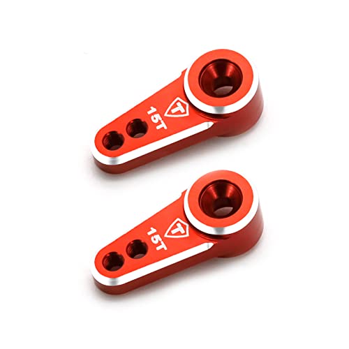 Image of TREAL FCX24 Servo Horn 15T, Aluminum 7075 Servo Arm (2P) Compatible with EMAX Servo for FMS 1/24 FCX24 (Red)