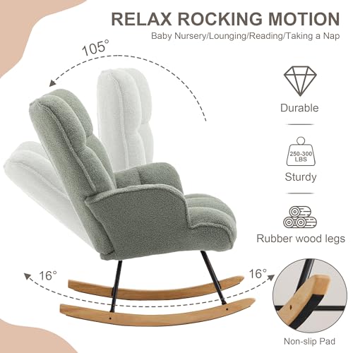 Zedachica Nursery Rocking Chair Teddy Upholstered Glider Rocker Rocking Accent Chair With High Backrest Comfy Armchair With Padded Seat Soft Side Chair For Living Room Bedroom Office thumb #2