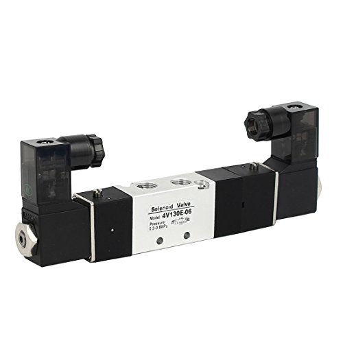 Aexit DC 24V Valves 3 Position 5 Way Neutral Pneumatic Air Control Solenoid Solenoid Valves Valve 4V130E-06