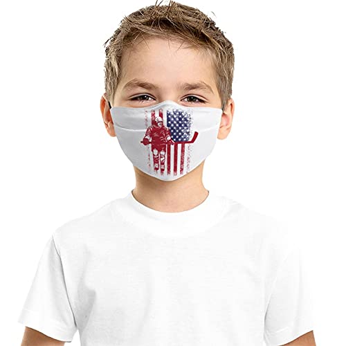 Ice Hockey Flag Kids Face Masks Set Of 2 With 4 Filters Washable Reusable Adjustable Black Breathable Cloth Bandanas Scarf For Children Boys Girls #TOP3