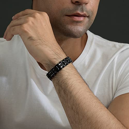 Men's Stainless Steel Two-Tone Square Link diamond Bracelet in Black & Blue Ion-Plated Black4