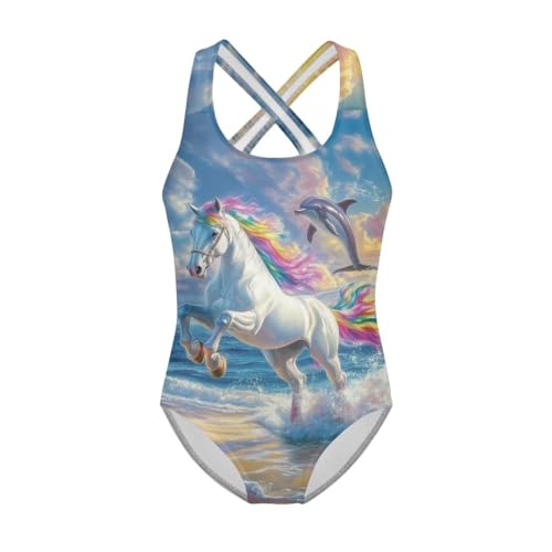 Image of WELLFLYHOM Girls Bathing Suits Size 5-14 One Piece Cross Back Swimsuit Sleeveless Full Coverage Swimwear for Beach Swimming